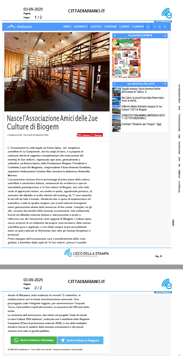 cittadiariano.it Nasce l'Associazione Amici delle 2ue Culture di Biogem